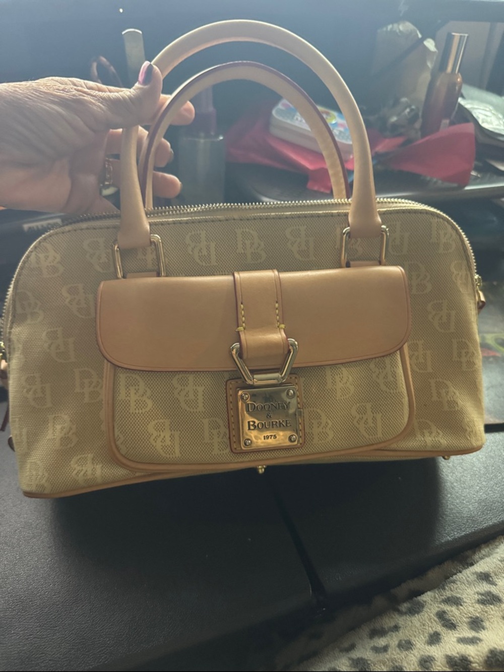 Dooney & Bourke Tan Logo Satchel with Gold Hardware